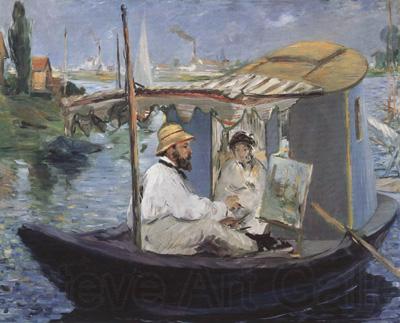 Edouard Manet Monet Painting in his Studio Boat (nn02) Spain oil painting art